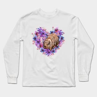 Cute Little Bunny Rabbit inside of Watercolor Flower Heart, Painting Long Sleeve T-Shirt